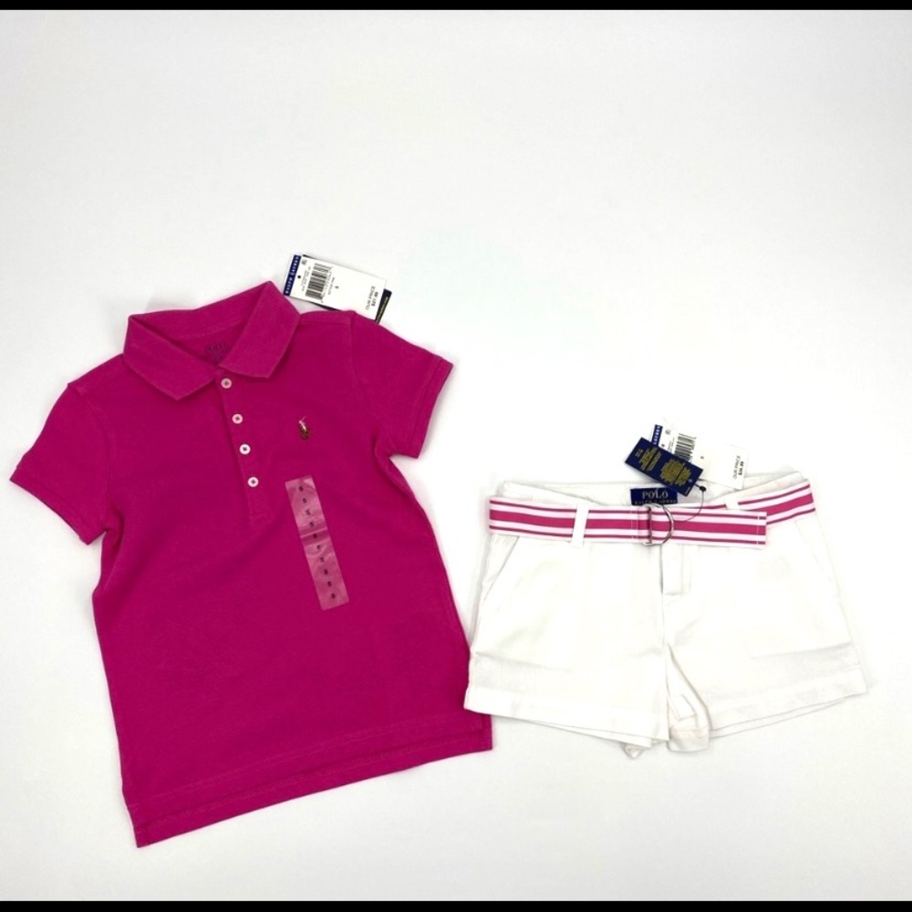 Polo Ralph Lauren Short Sleeve Rugby ‘White/Active Pink’ Short Set Girls Size 14